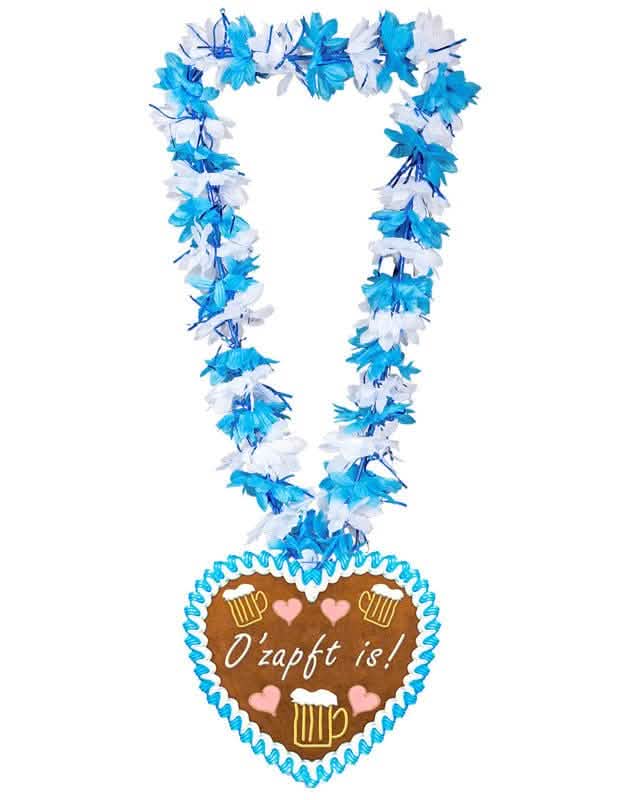 Colar havaiano festa da cerveja para adulto azul e branco com pendente coração