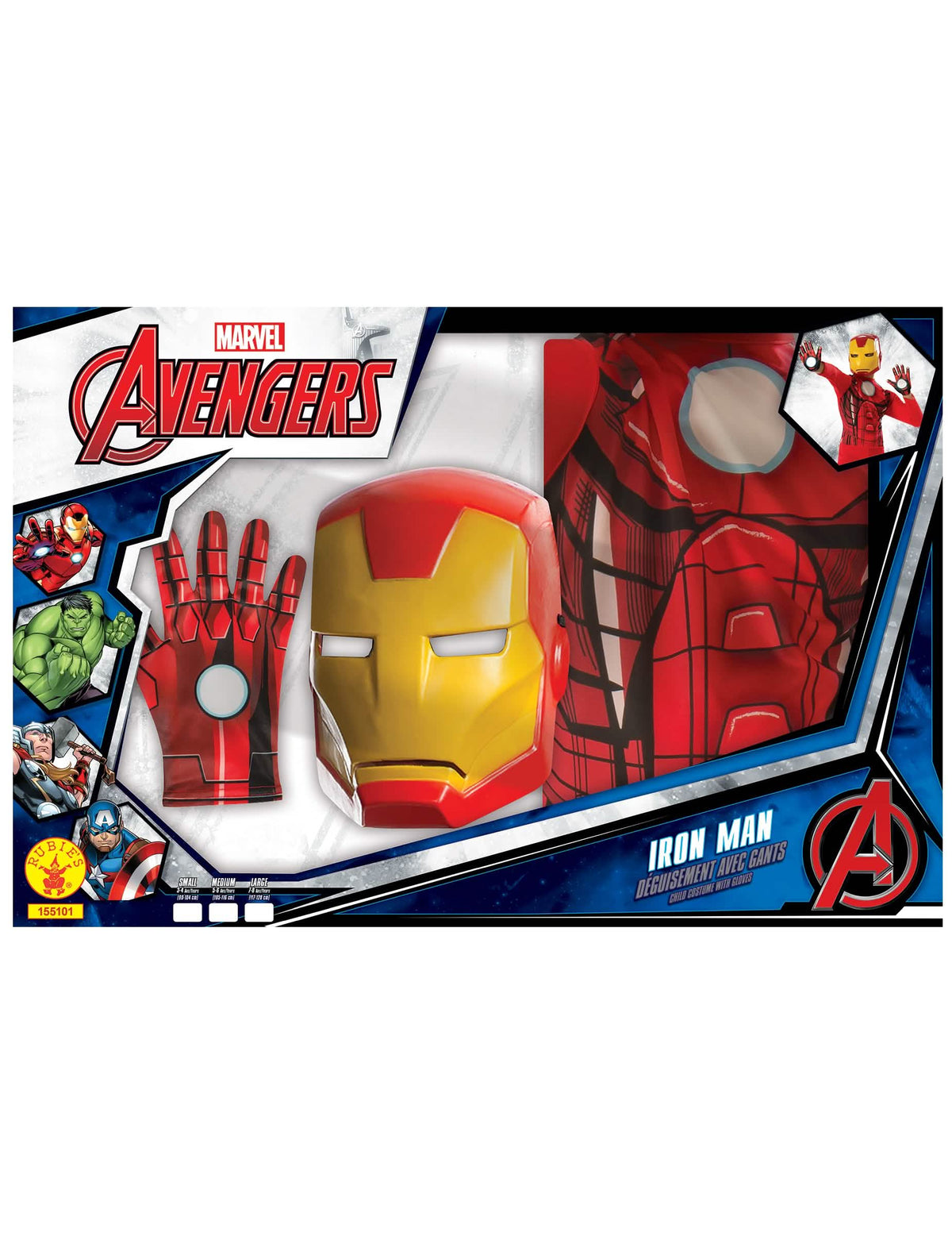Vista da embalagem da Caixa clássica Iron Man para menino