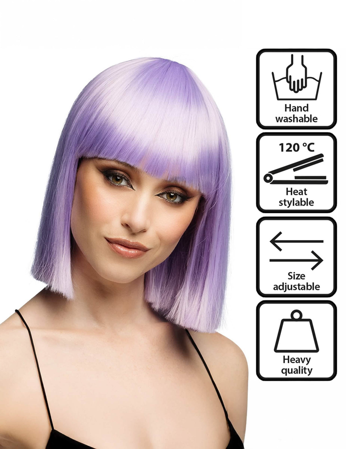 Peruca lisa lilás pastel luxuosa para adulto