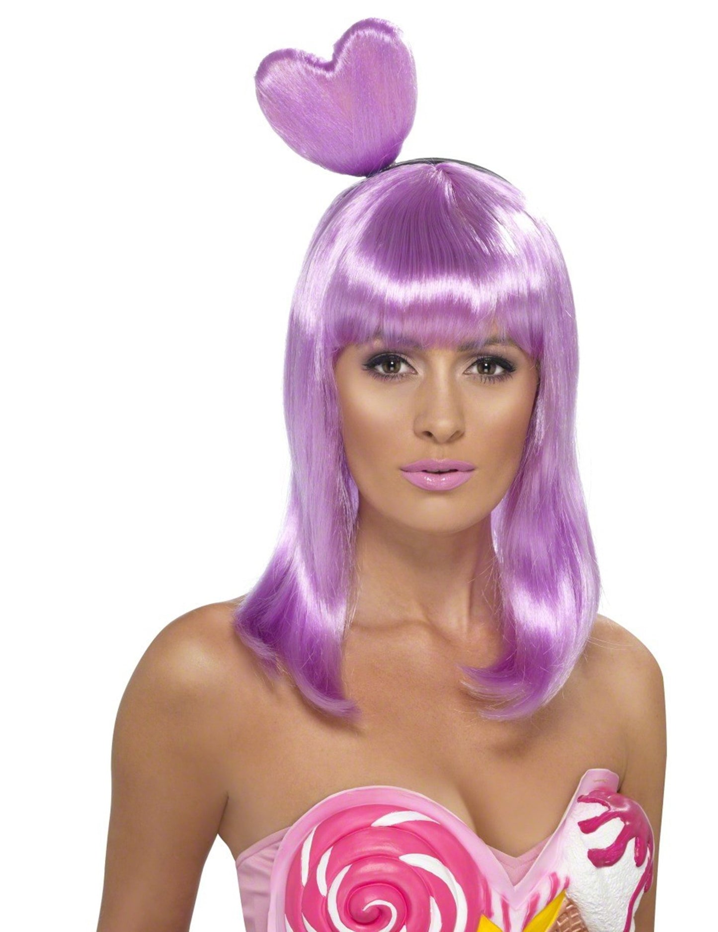 Perruque coeur pour femme violette avec chignon en forme de coeur
