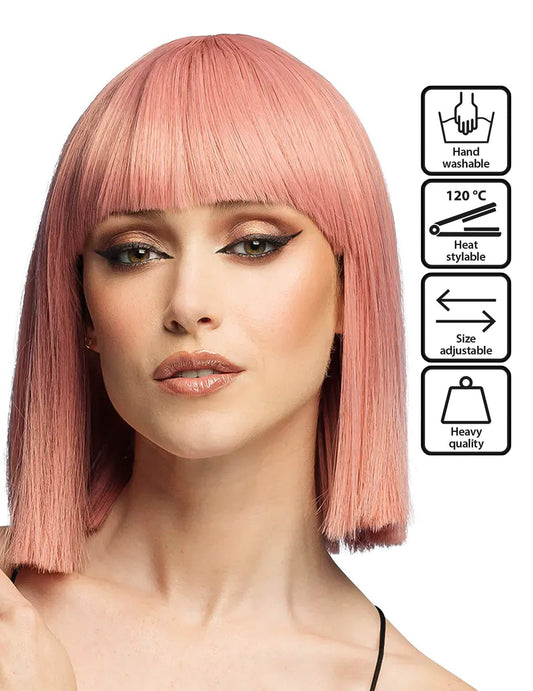 Peruca de corte chanel rosa pastel luxo para mulher