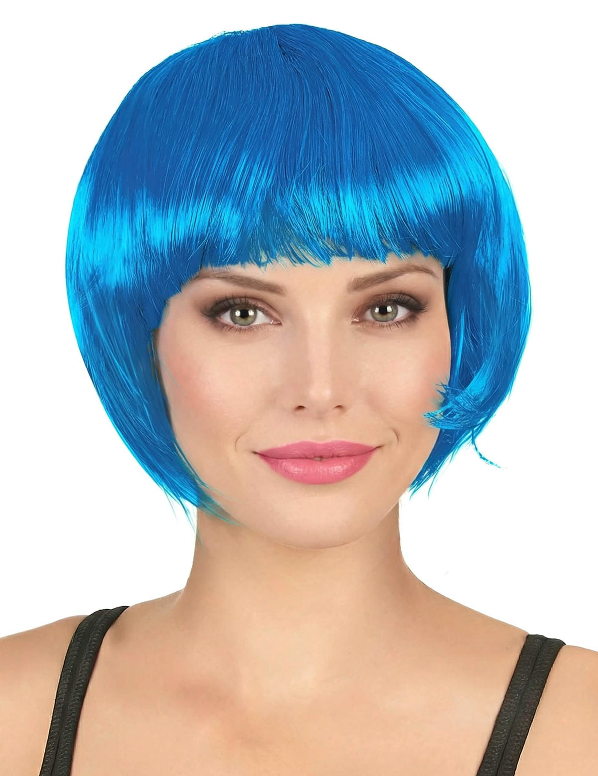 Peruca curta azul aqua para mulher com franja