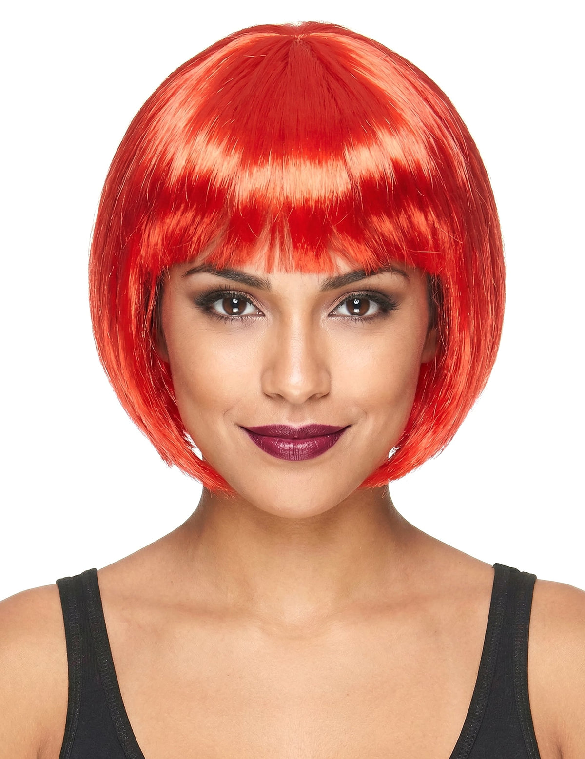 Perruque courte rouge pour femme avec frange