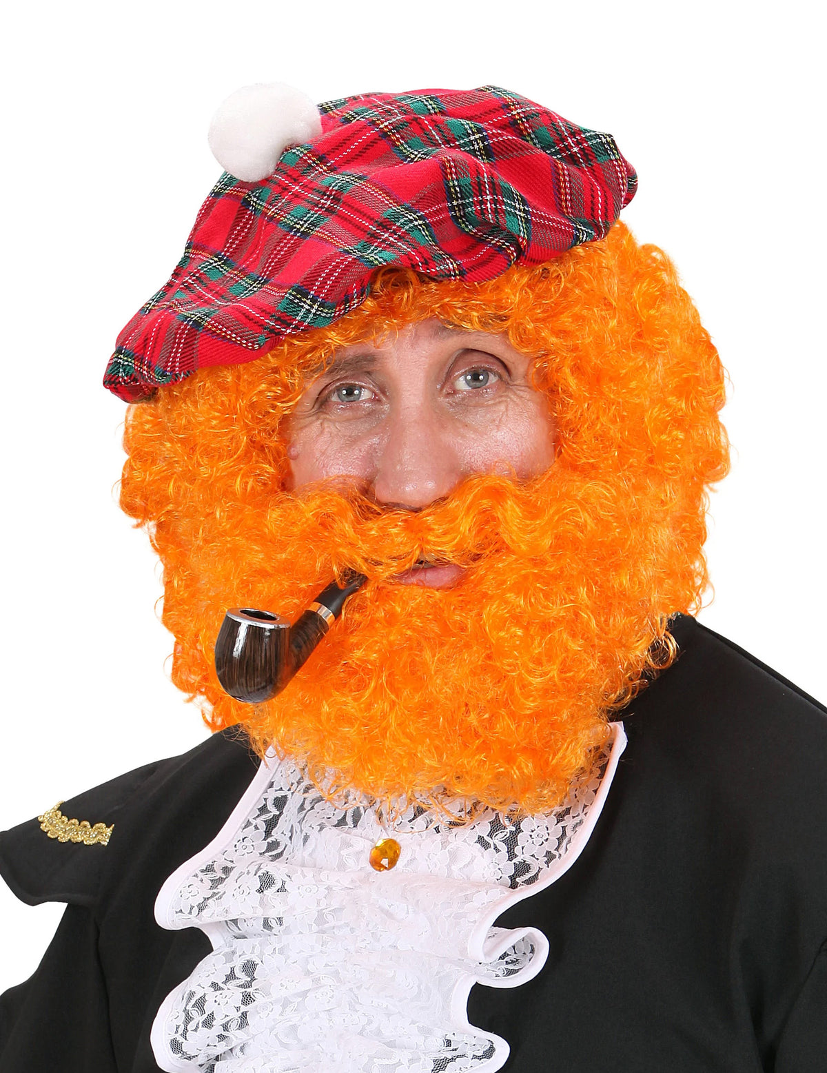 Perruque écossais pour homme orange avec barbe frisée