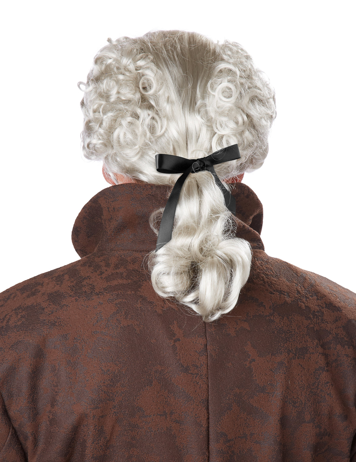 Vue de dos de la perruque noble baroque pour homme grise