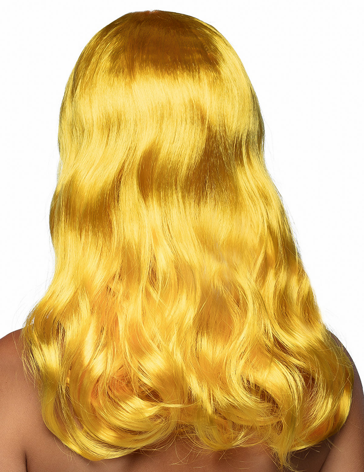 Vista de trás da peruca longa para mulher amarelo
