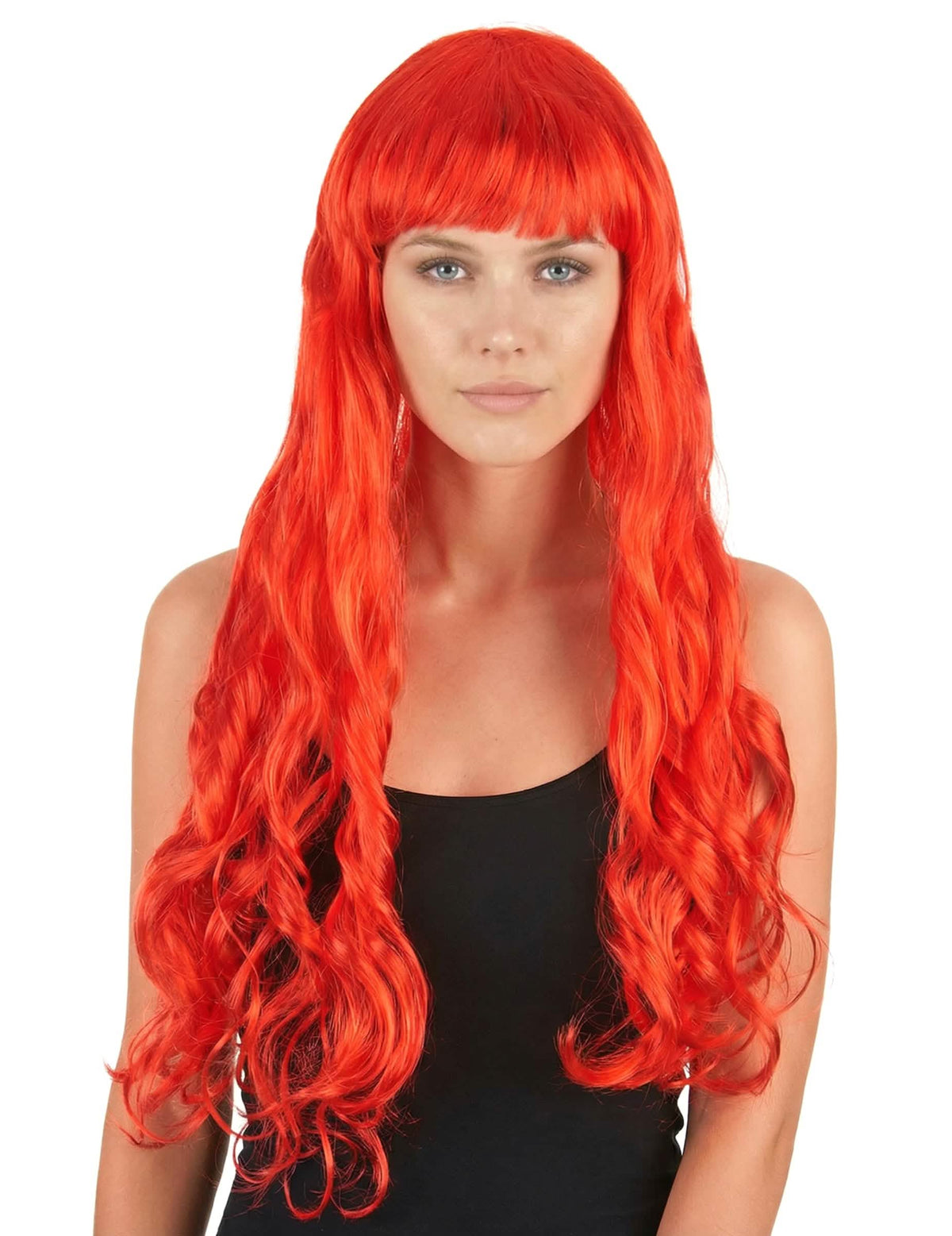 Peruca longa ondulada para mulher vermelho