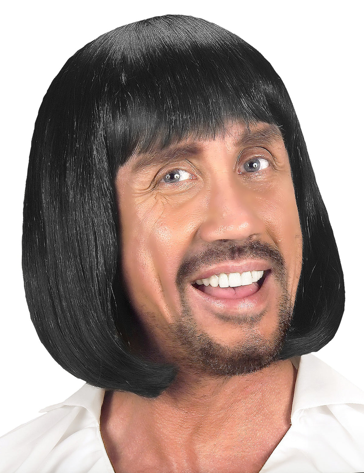 Perruque médiévale pour homme noire lisse avec frange