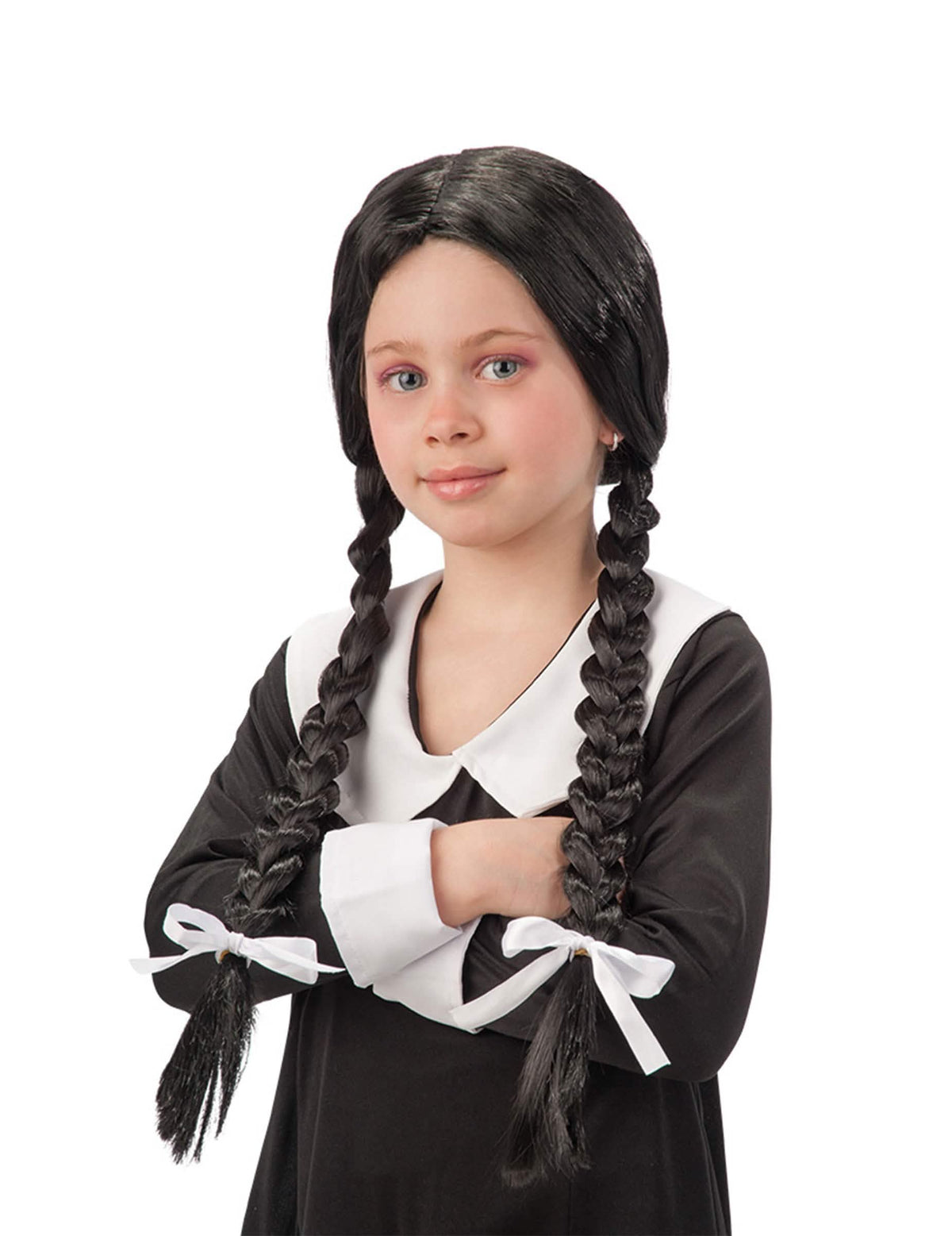 Perruque avec tresses écolière pour fille noire avec nœuds blancs