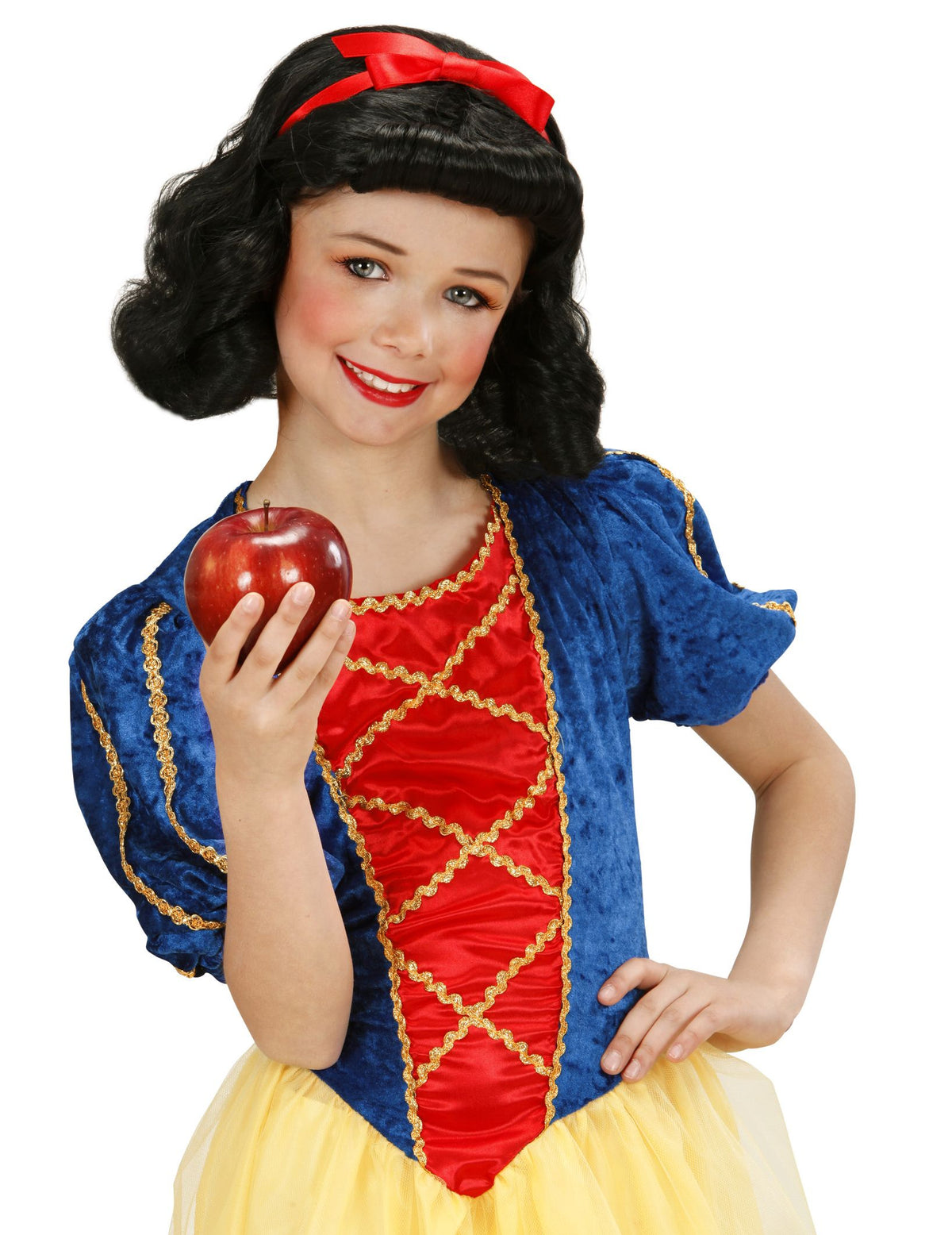 Perruque de Blanche-Neige pour fille noire avec nœud rouge