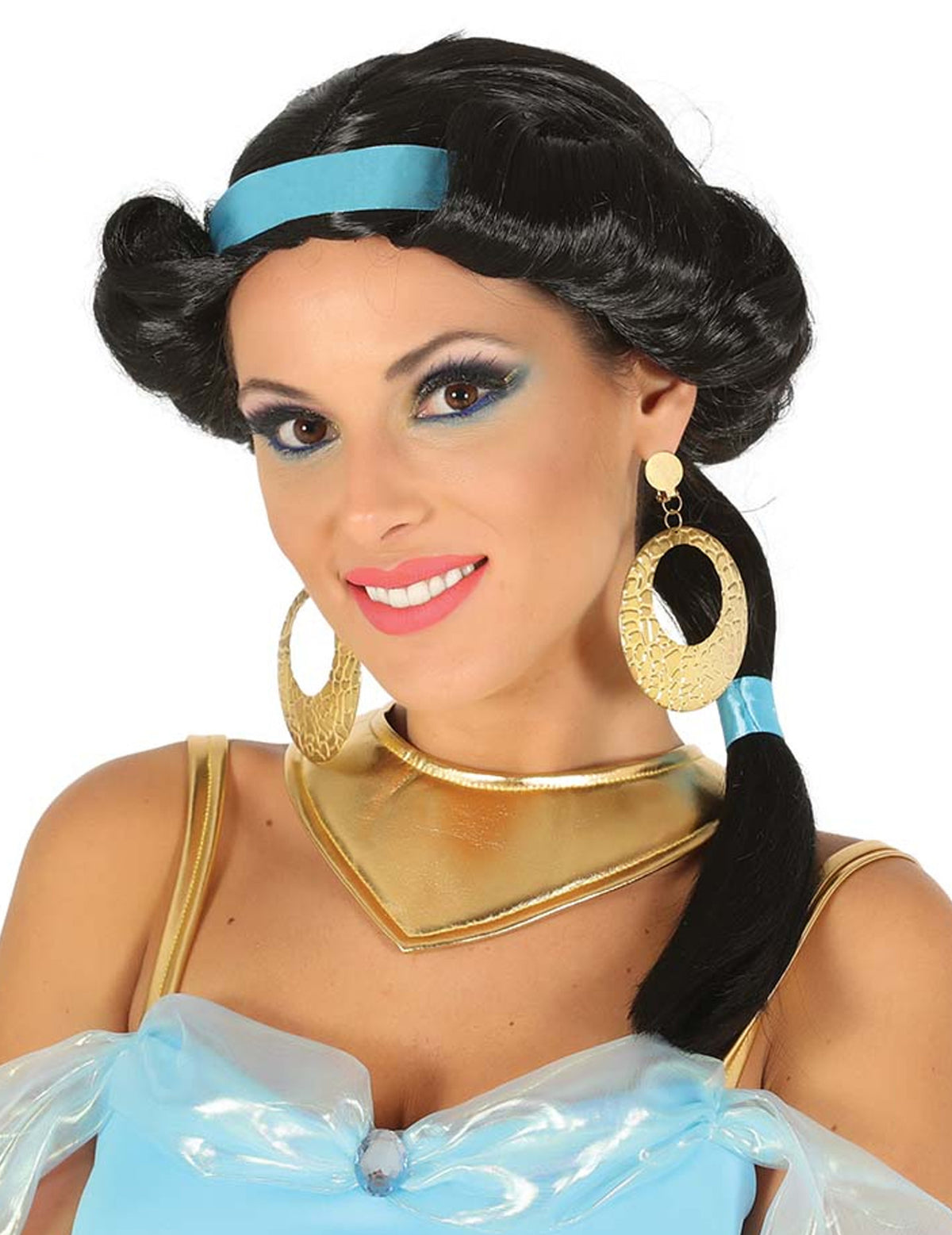 Perruque princesse du désert pour femme noire avec bandeau bleu