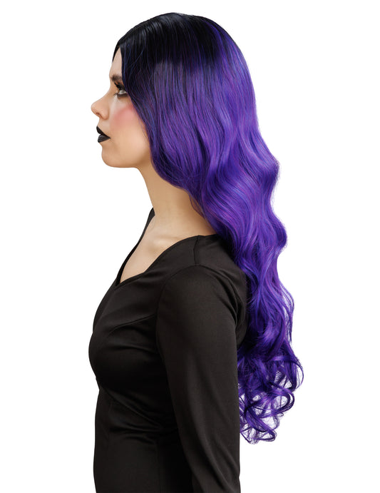 Peruca ombré violeta e preta luxo mulher