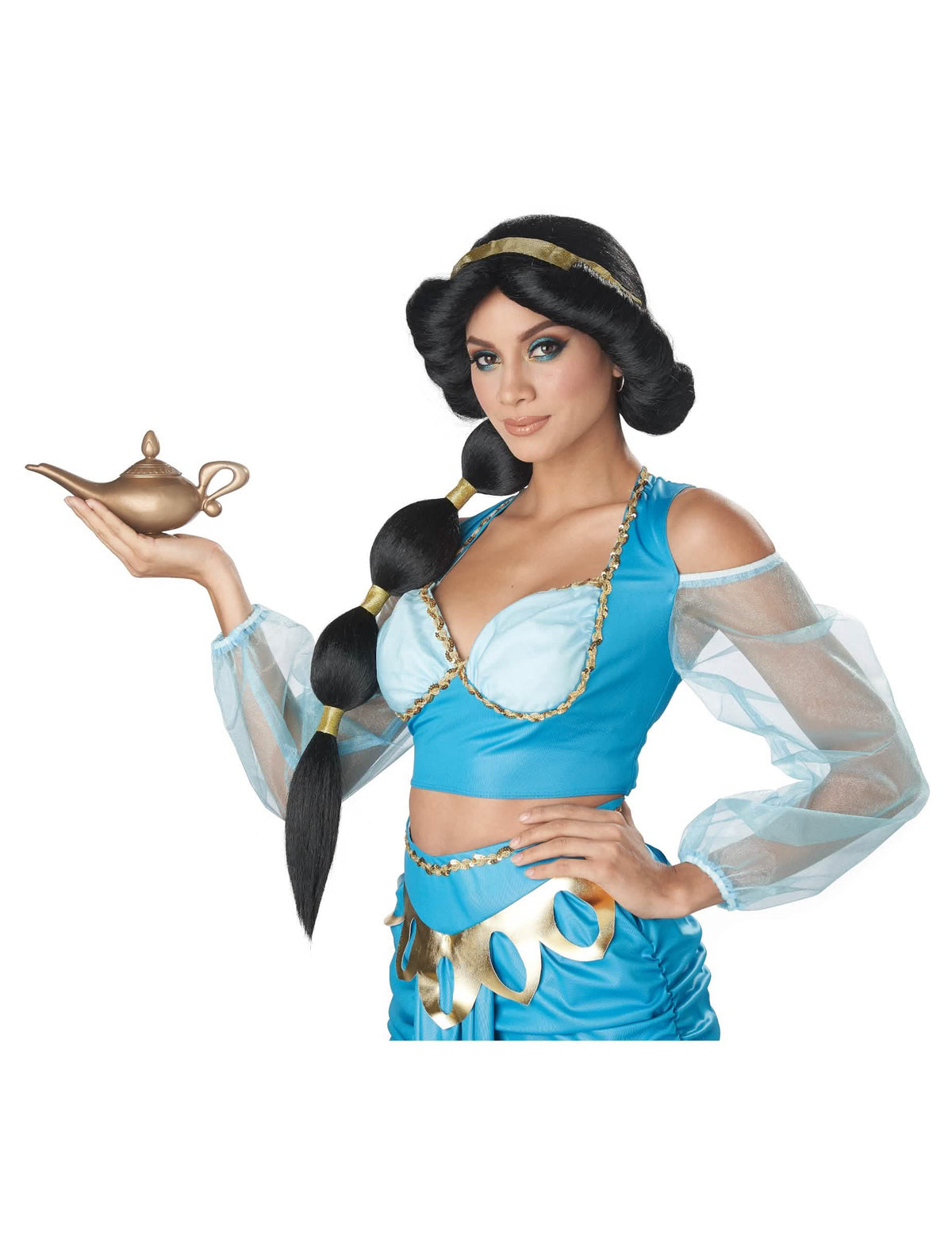 Close-up on the hairstyle of the desert princess wig