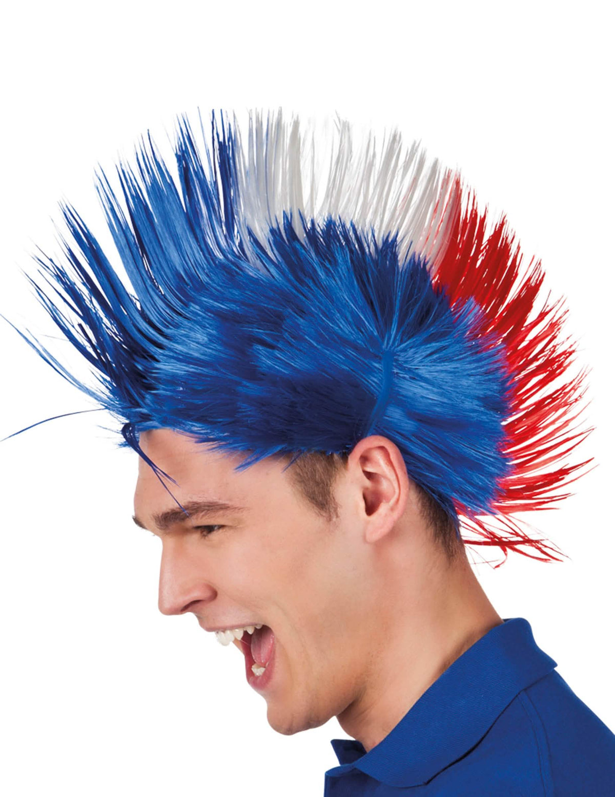 Peruca punk França para homem azul branco vermelho
