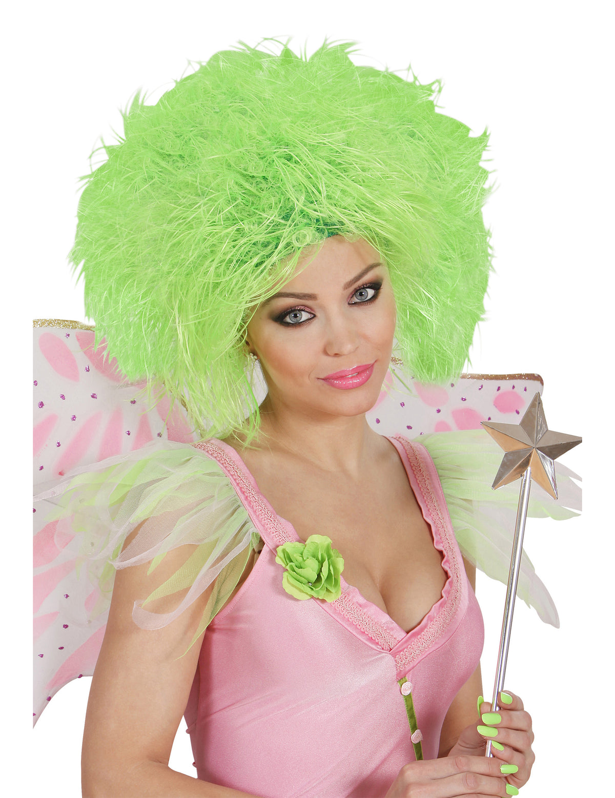Perruque verte fluo pour femme volumineuse
