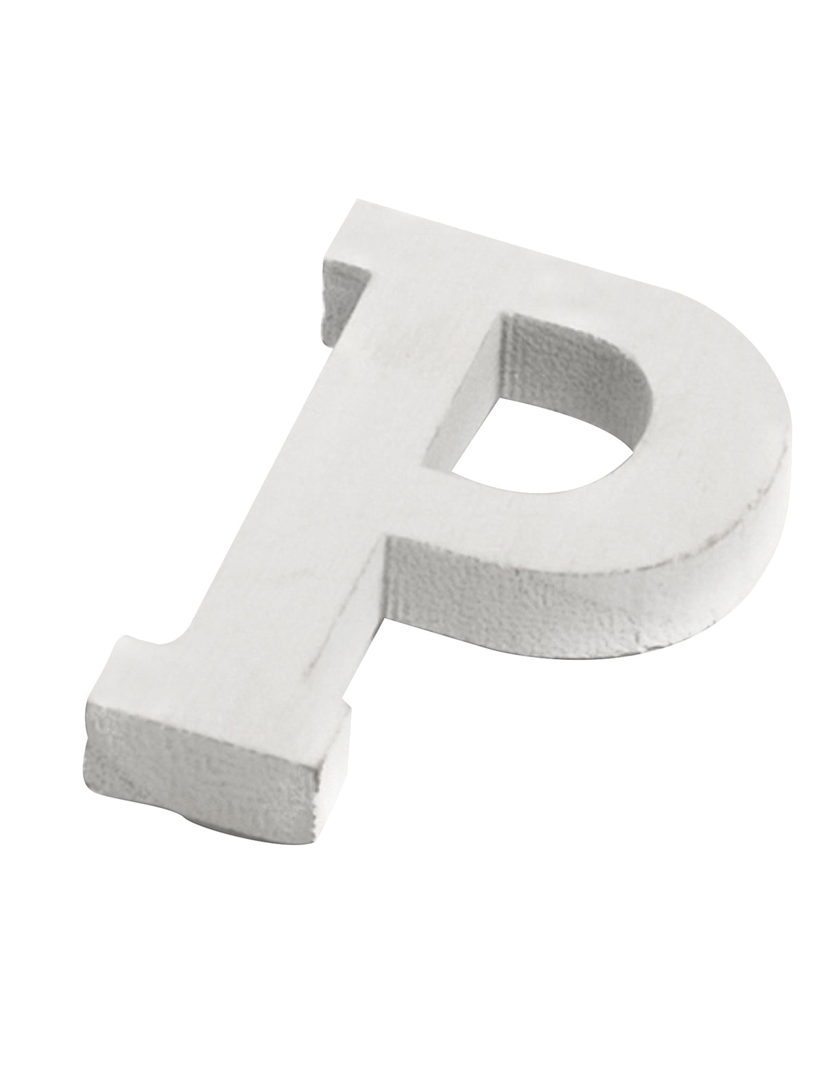 Pequena letra p em madeira para casamento branco