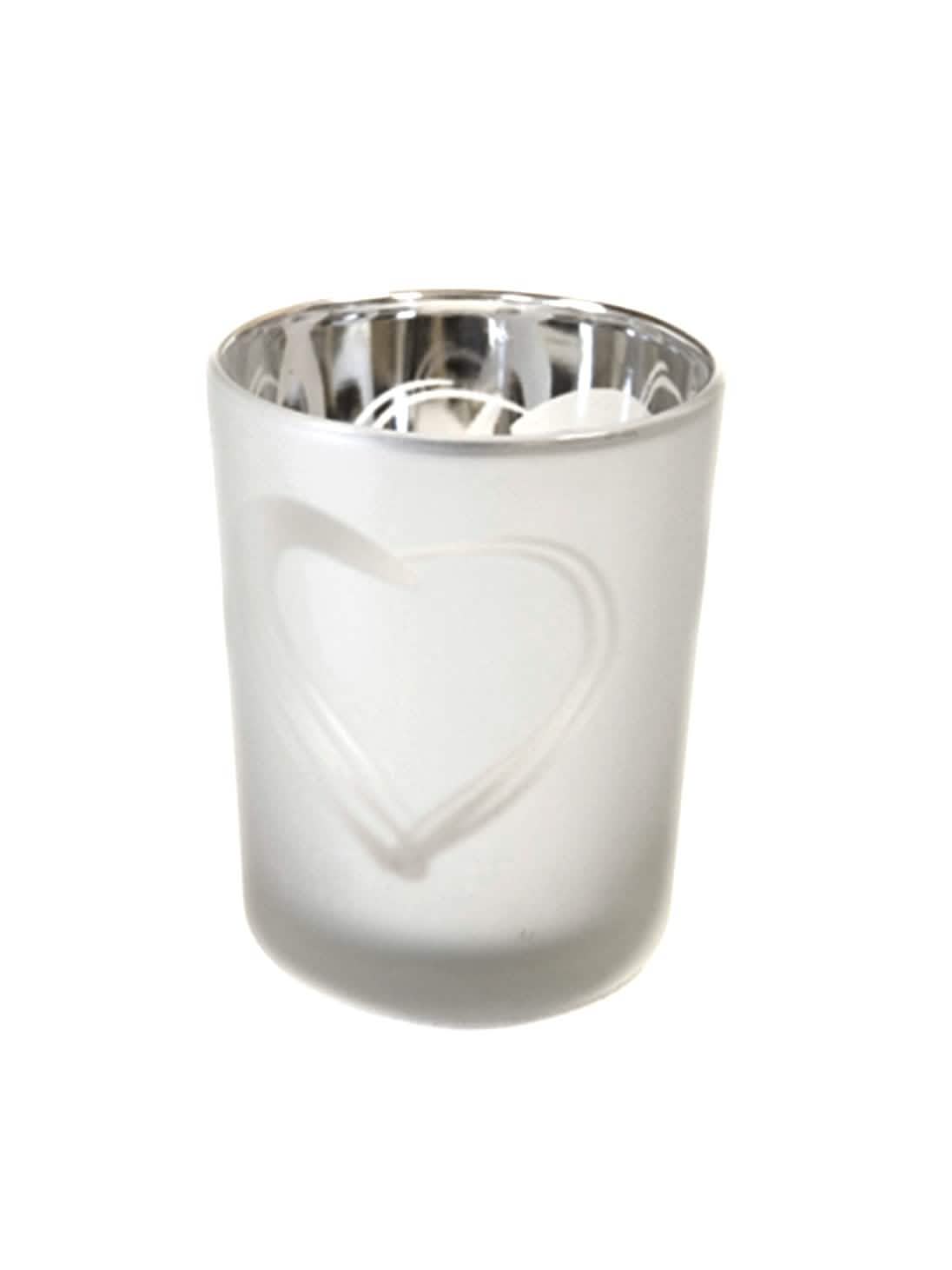 Castiçal em forma de coração para decoração de casamento em vidro fosco prateado