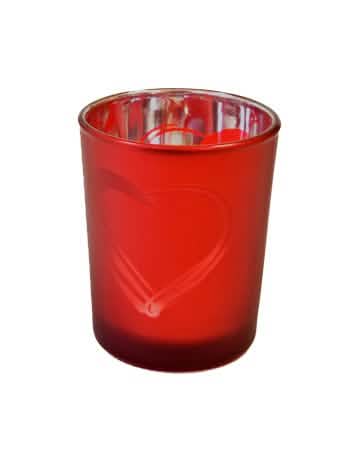 Photophore em vidro coração vermelho fosco para decoração romântica