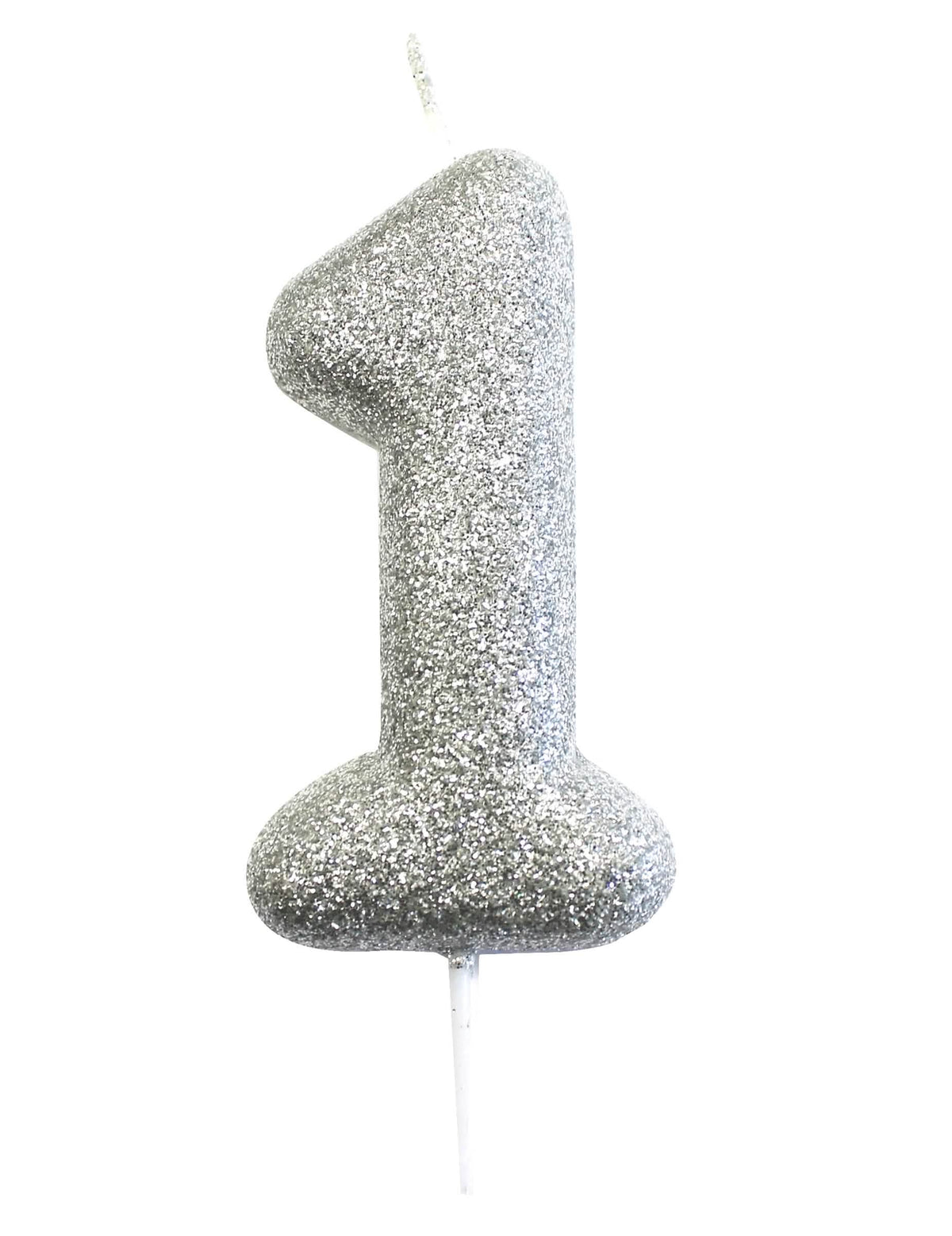 Vela com espeto número 1 para bolo prateado com glitter
