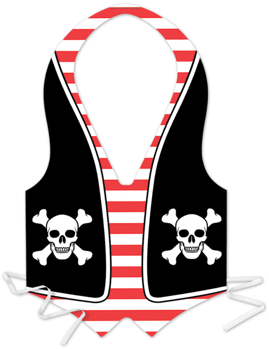 Tablier plastique pirate pour homme noir et rouge à rayures avec têtes de mort
