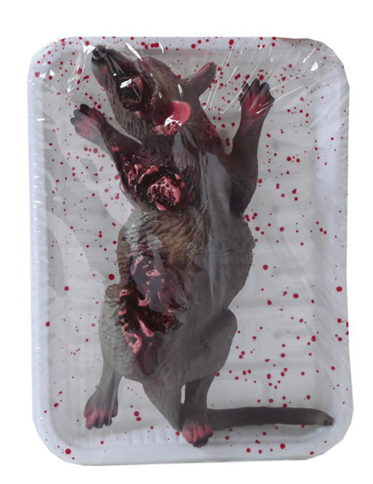 Rato em bandeja de halloween para adulto cinzento e ensanguentado