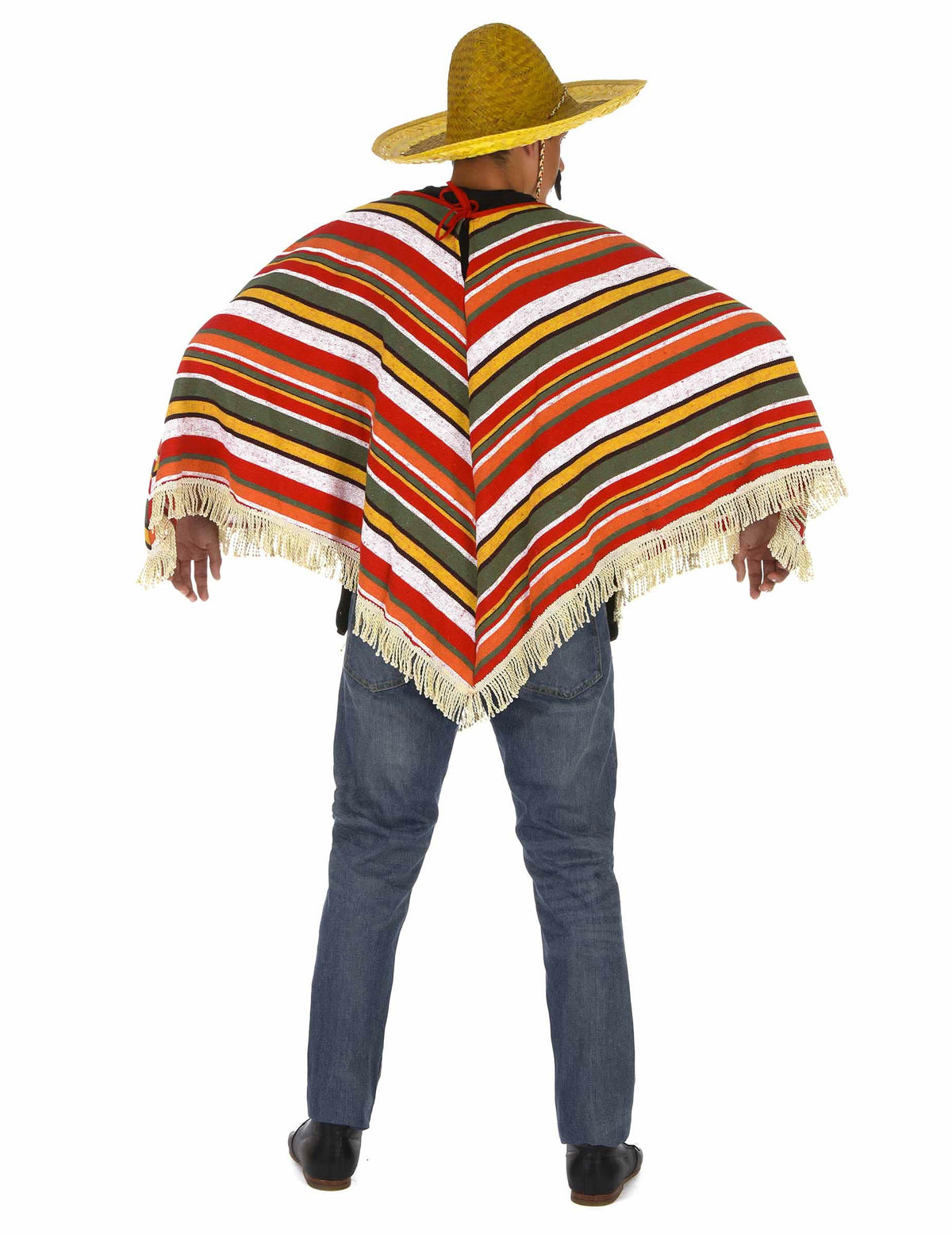 Vista de costas do poncho mexicano para adulto