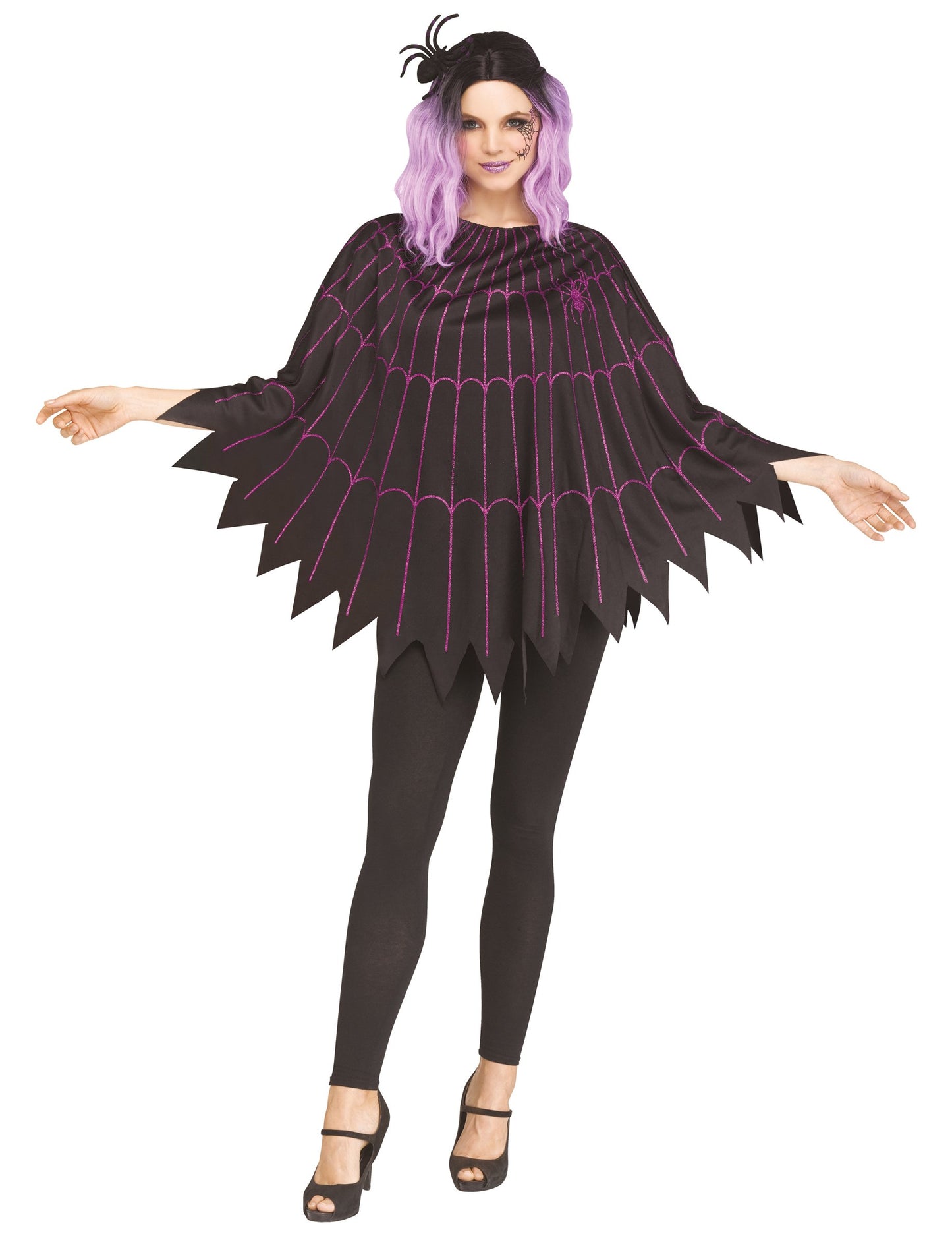 Poncho toile d'araignée pour femme violet et noir