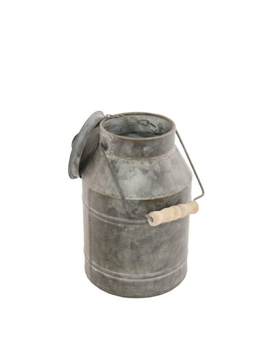 Pot à lait vintage champêtre pour décoration en zinc avec couvercle