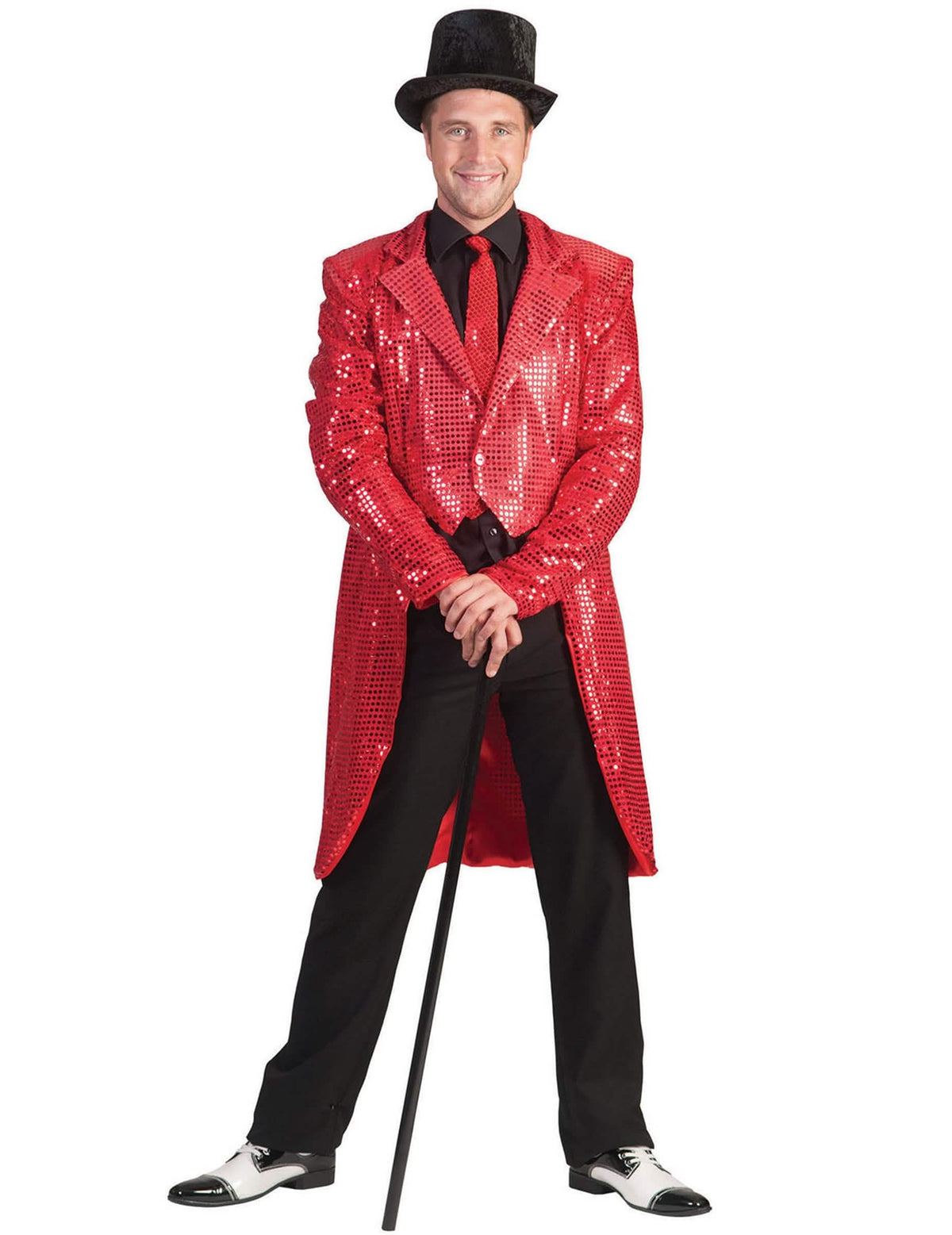 Cauda de fraque com lantejoulas para homem vermelho