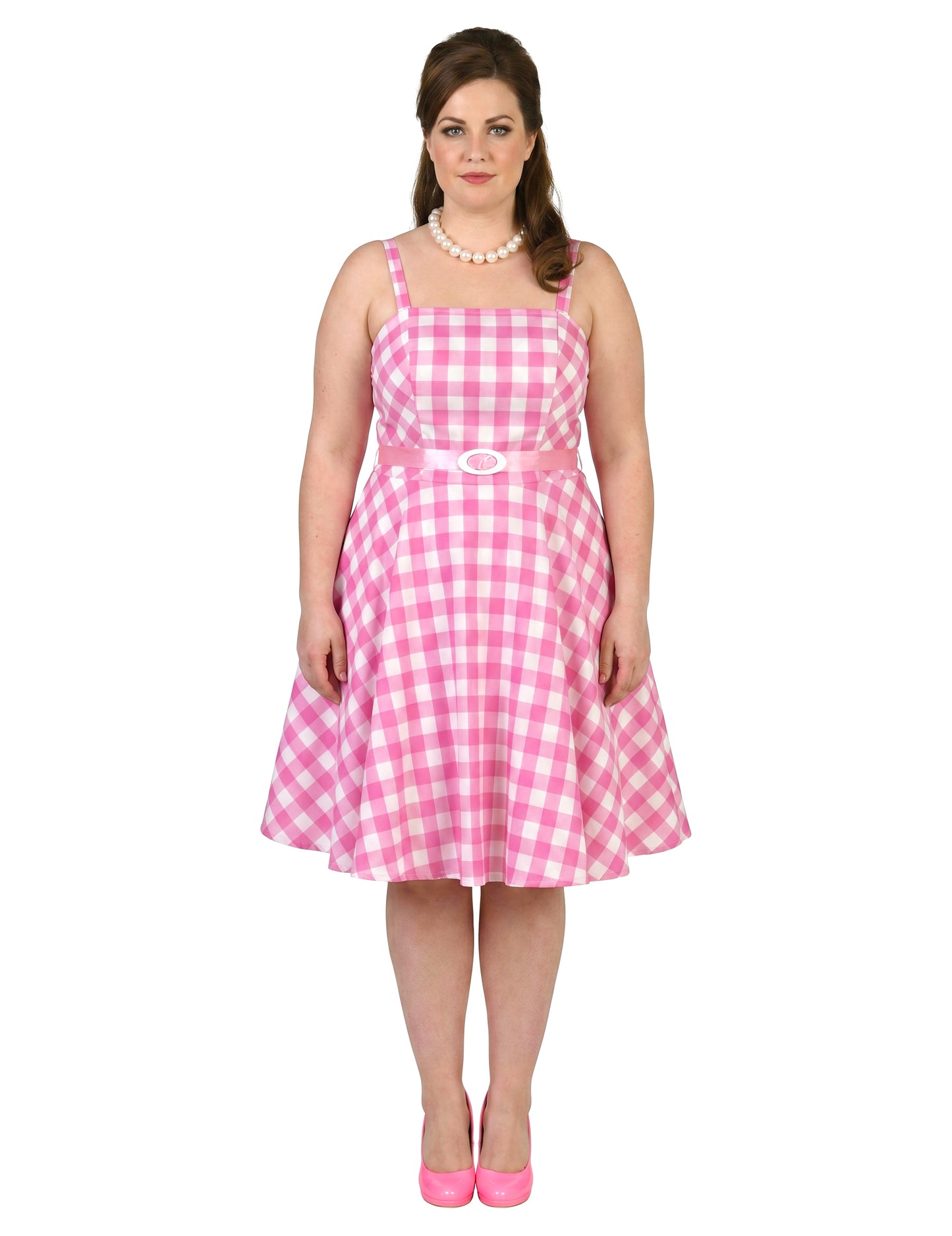 Vestido de boneca anos 50 vichy rosa mulher