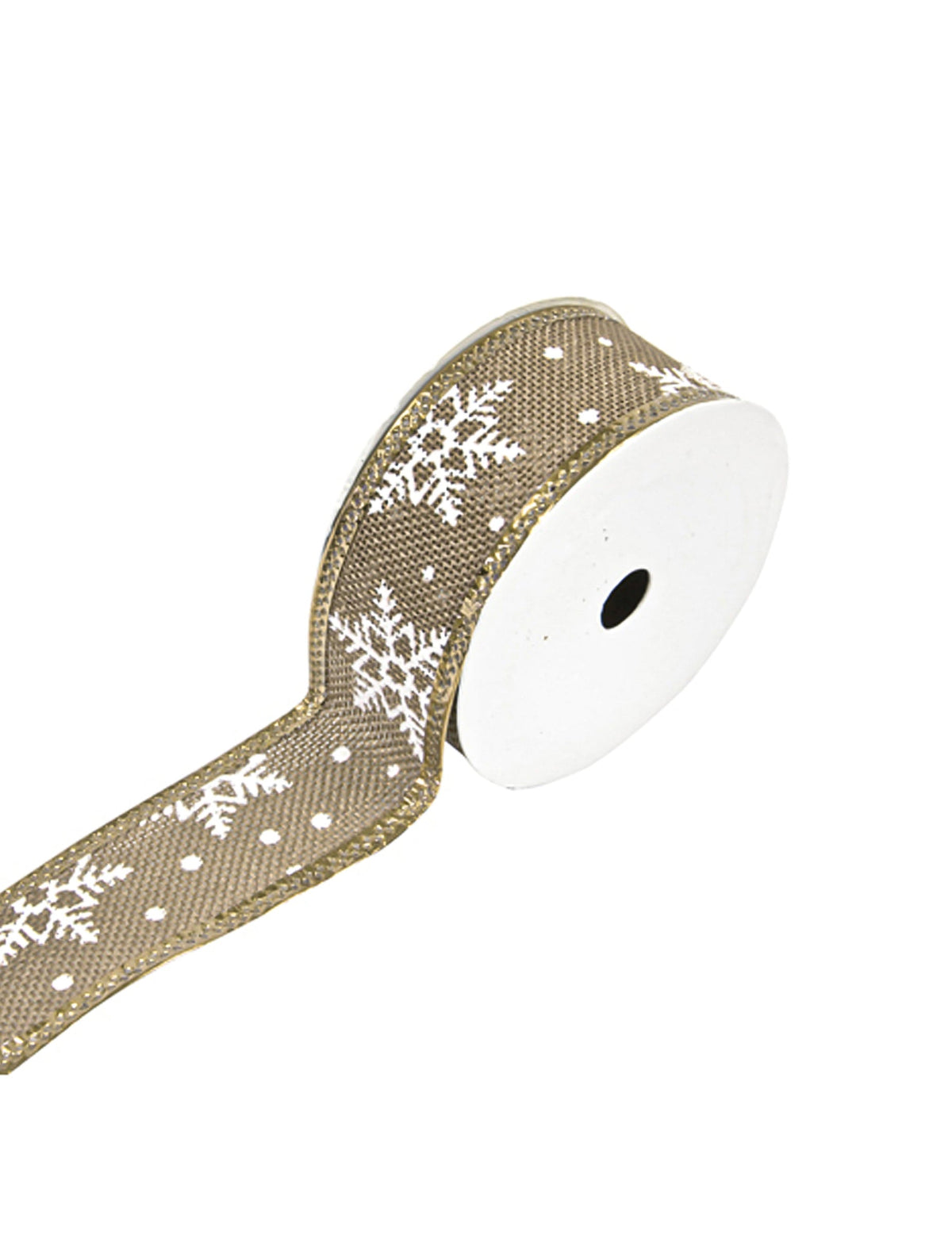 Ruban effet jute polaire flocons blancs pour déco de Noël marron et blanc