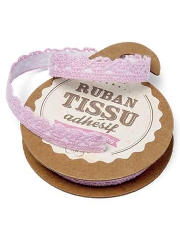 Fita de tecido adesivo de renda para decoração cor de rosa