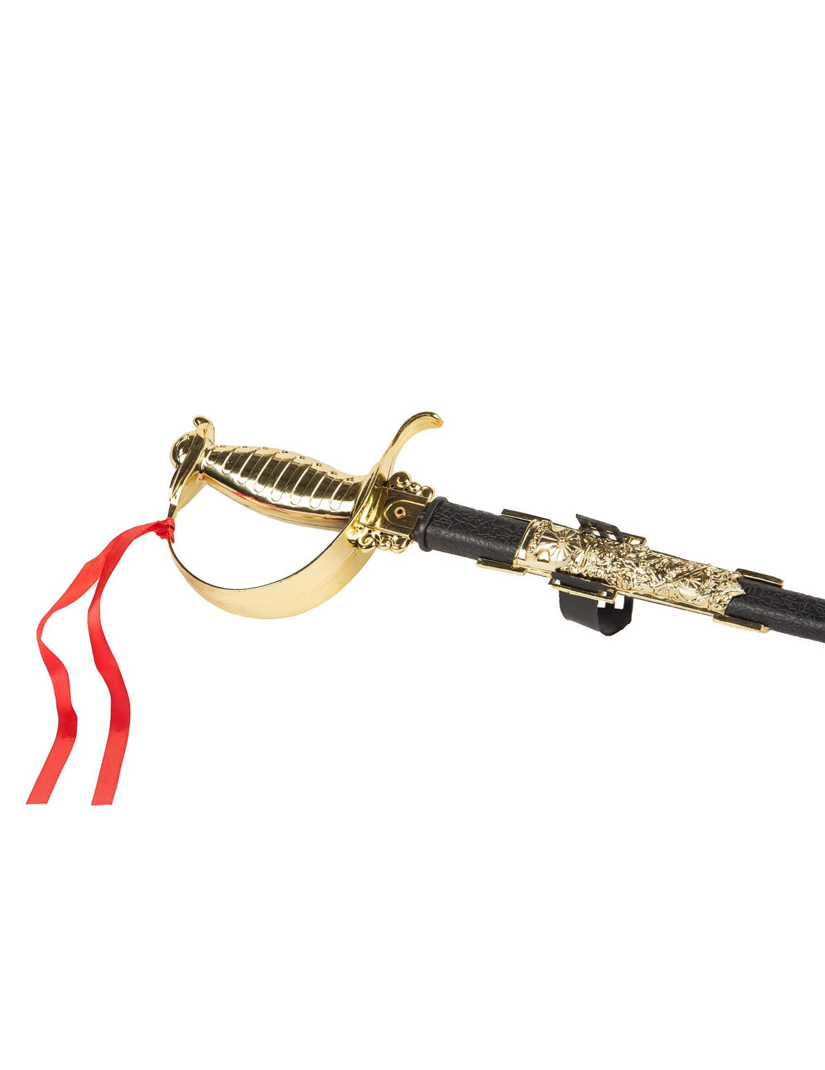 Detalhe da pega dourada e da bainha do sabre republicano para adulto