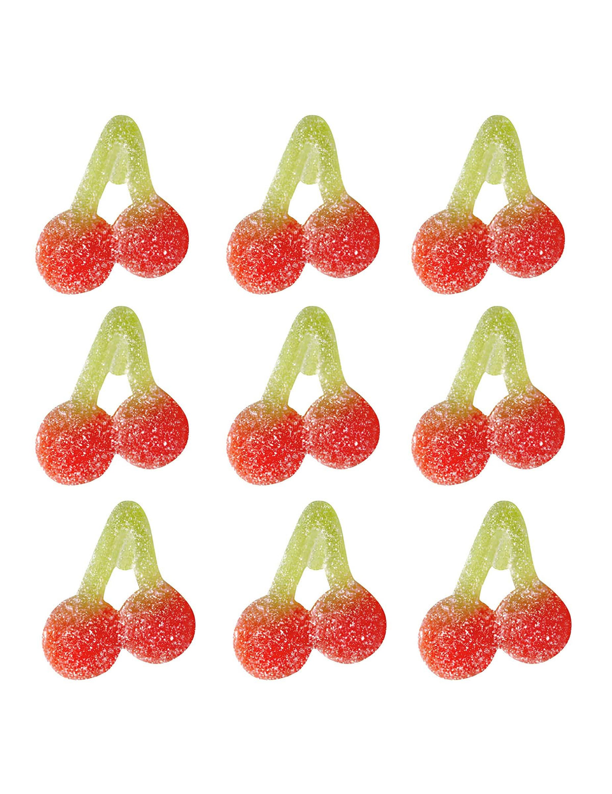 Detalhe dos rebuçados acidulados em forma de cerejas do saco de rebuçados Cherry Pik Haribo