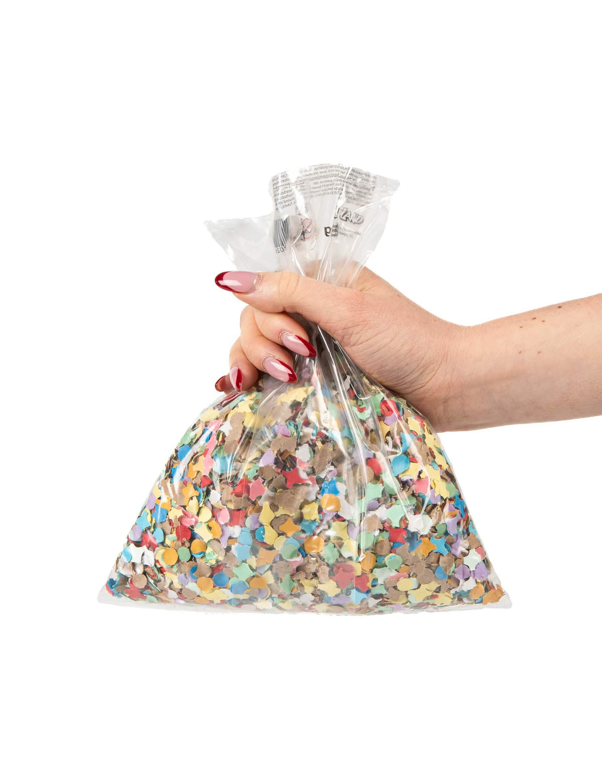 Aperçu de la prise en main du sachet de confettis multicolores