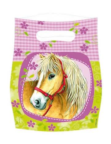 Sacs de fête chevaux pour enfants rose et vert avec portrait de cheval et fleurs