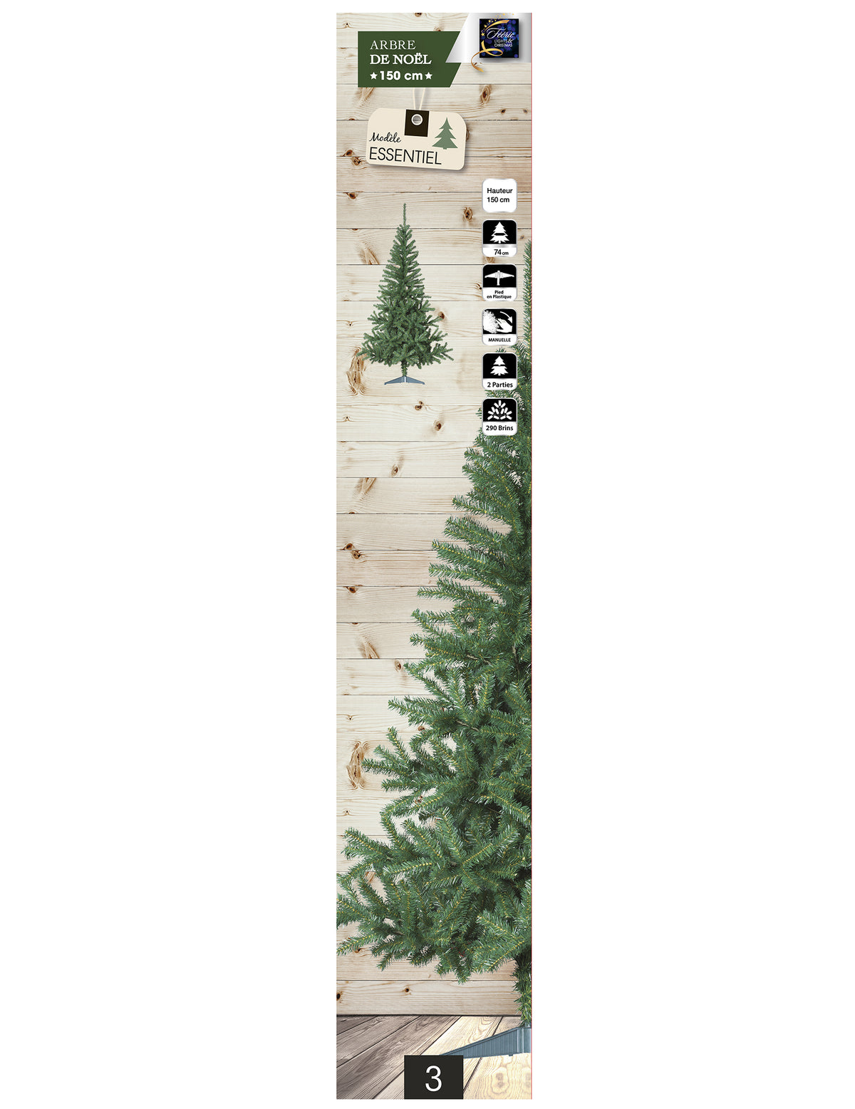Détail des branches et caractéristiques du sapin artificiel de Noël vert sur pied