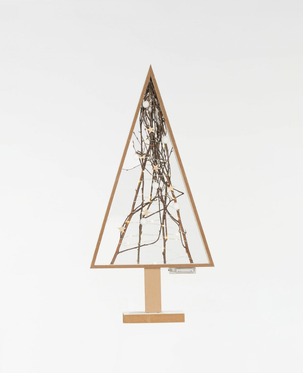 Sapin lumineux bois naturel avec 30 LED et étoiles