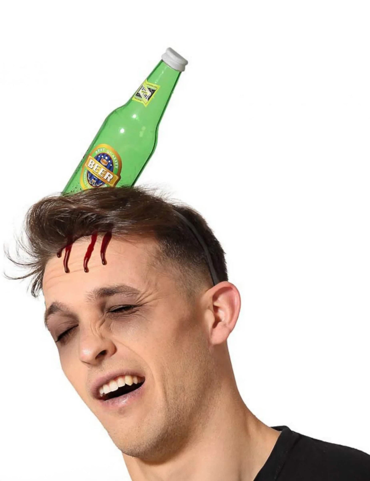 Serre-tête de garrafa de cerveja partida para adulto verde com sangue falso