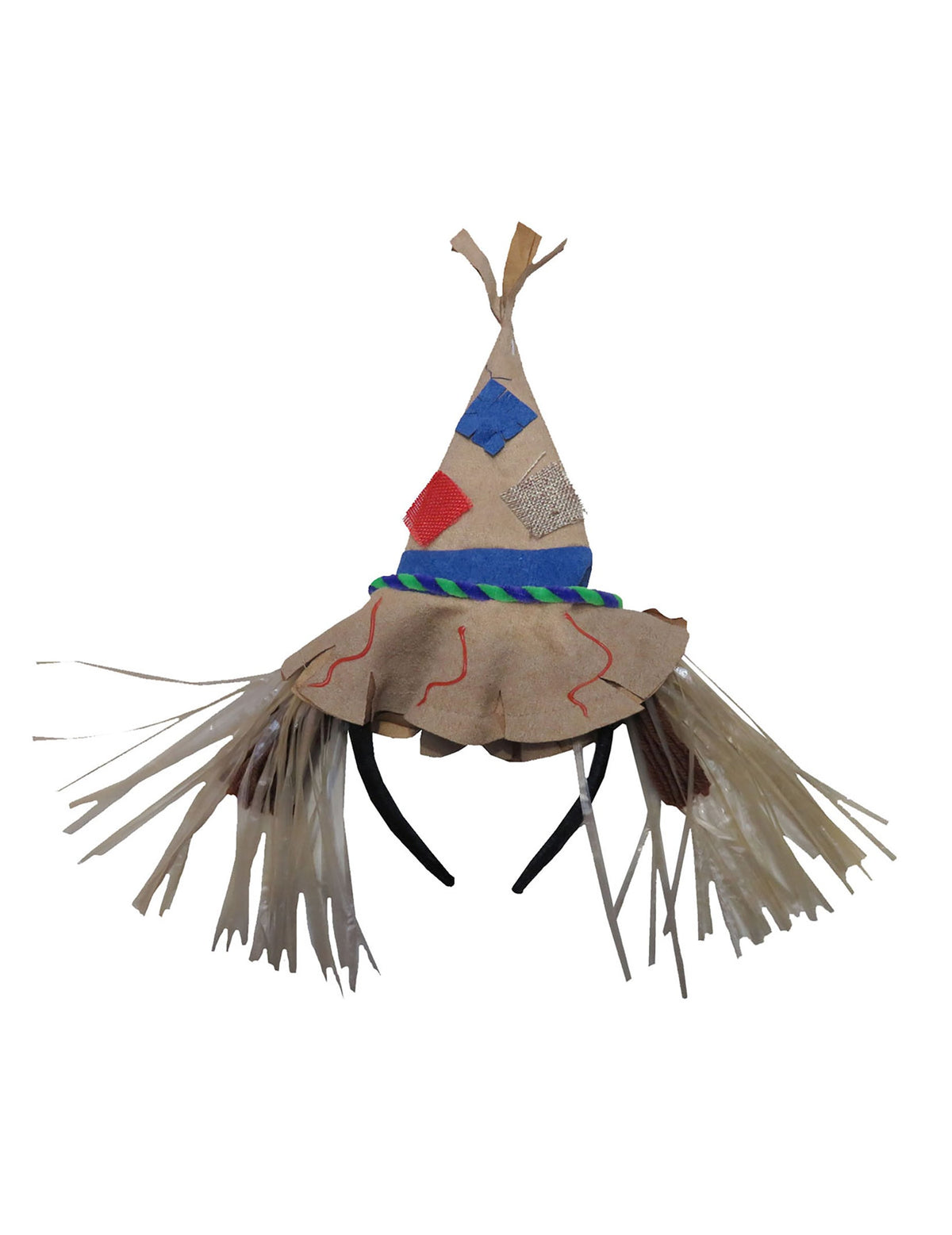 Serre-tête épouvantail pour adulte beige avec chapeau à patchs et paille