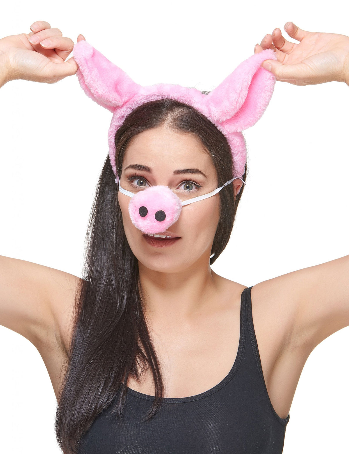 Détail des accessoires portés du serre-tête et nez de cochon pour adulte