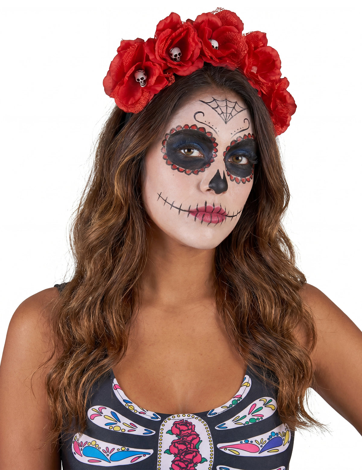 Bandolete de flores vermelhas Dia de los Muertos adulto