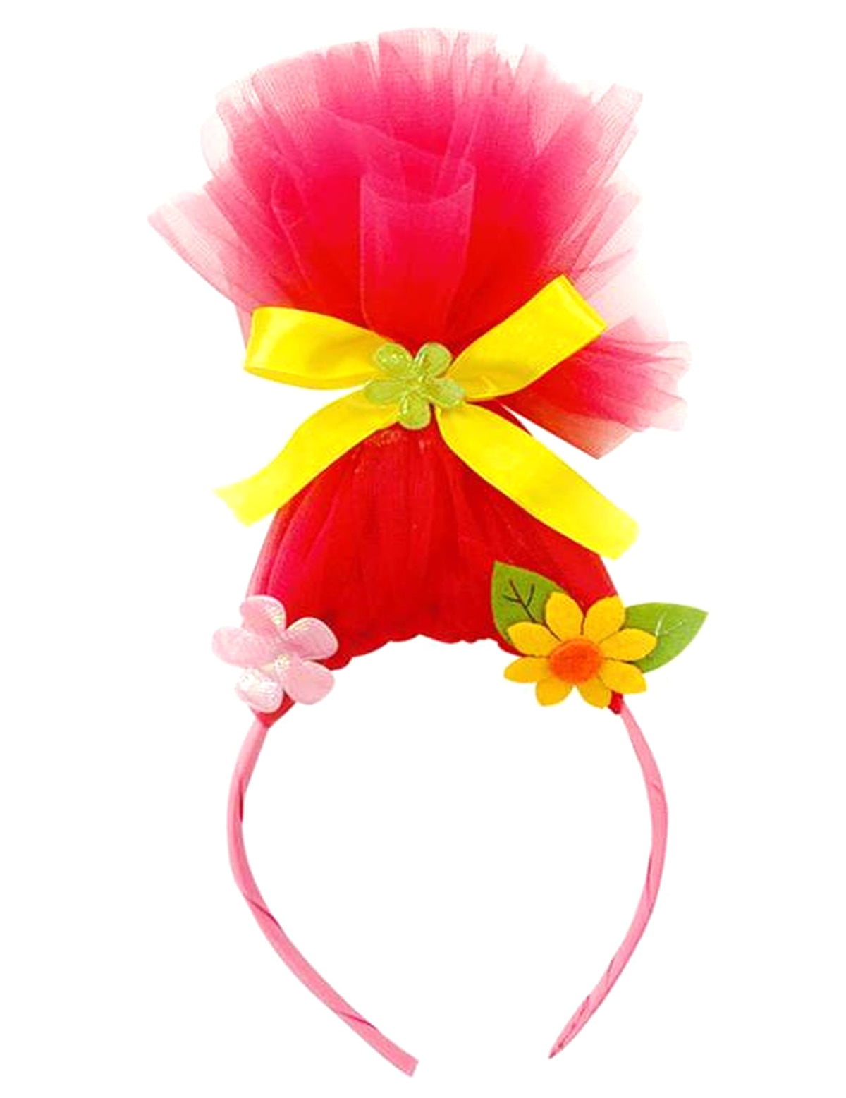 Serre-tête Troll pour femme rouge avec tulle et nœud jaune