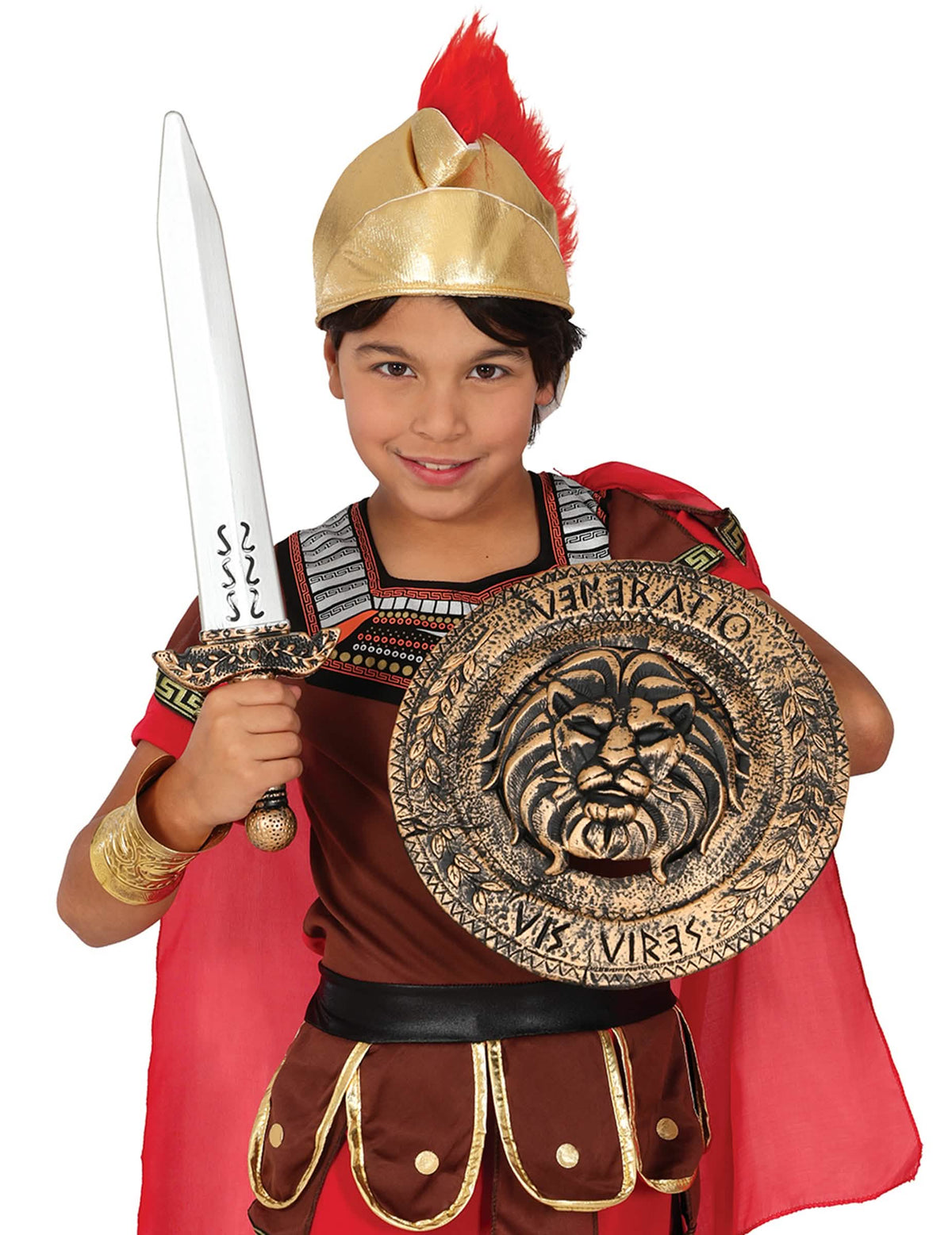 Encenação do set de escudo e espada romano