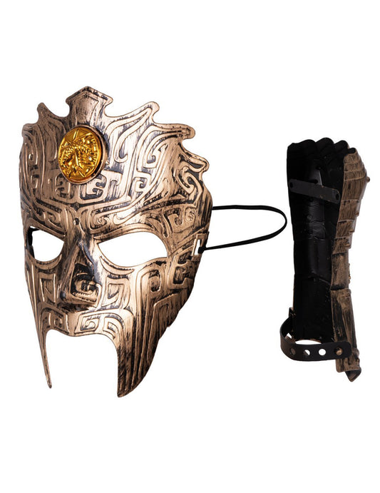 Conjunto de guerreiro antigo luva e máscara para criança