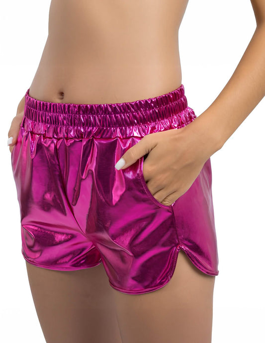 Calções metalizados rosa para mulher