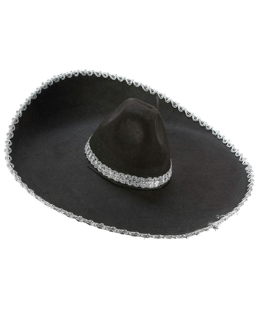 Sombrero preto com os bordos prateados adulto