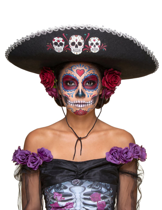 Sombrero preto Dia de los Muertos adulto