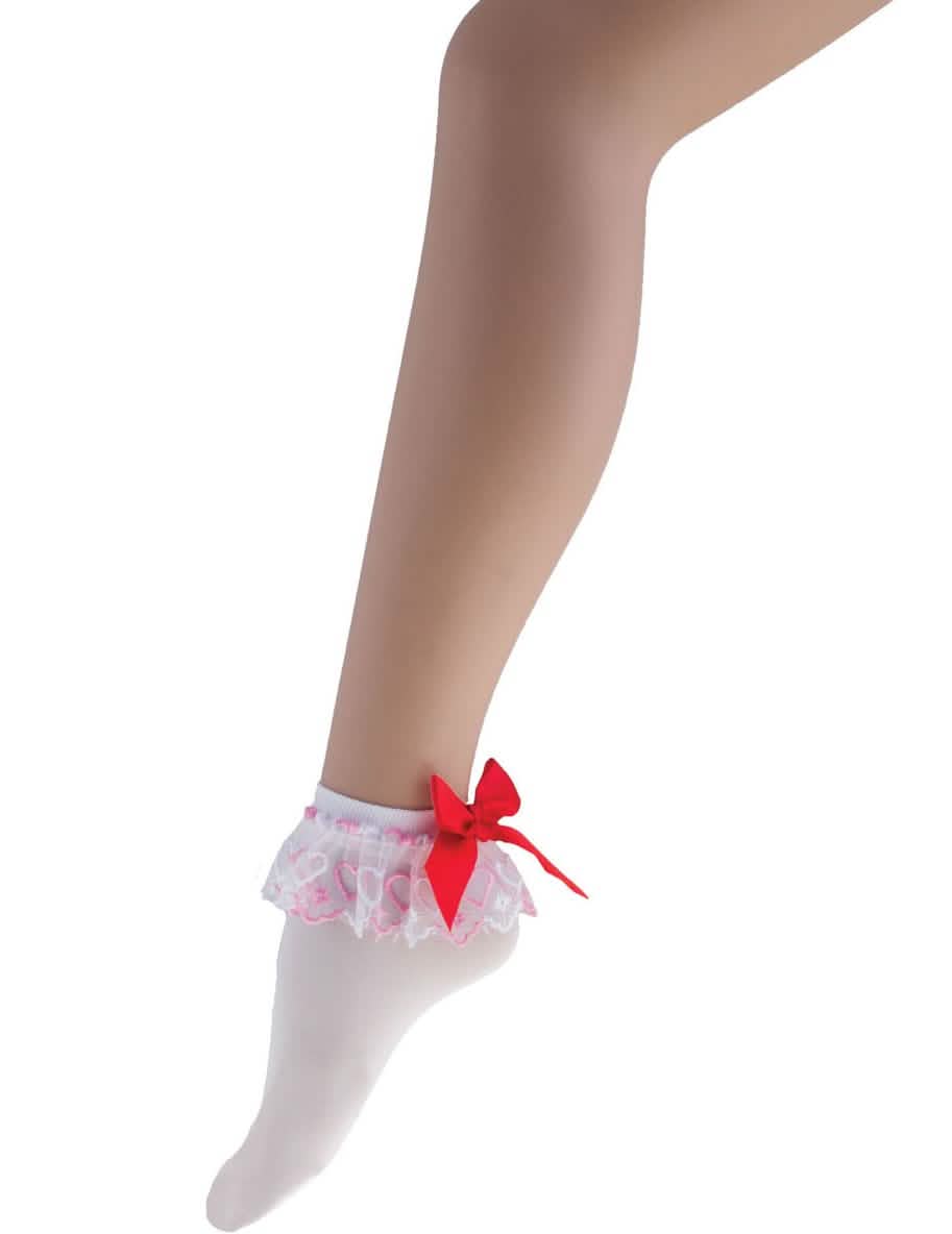 Socas para mulher brancas com laço vermelho e renda