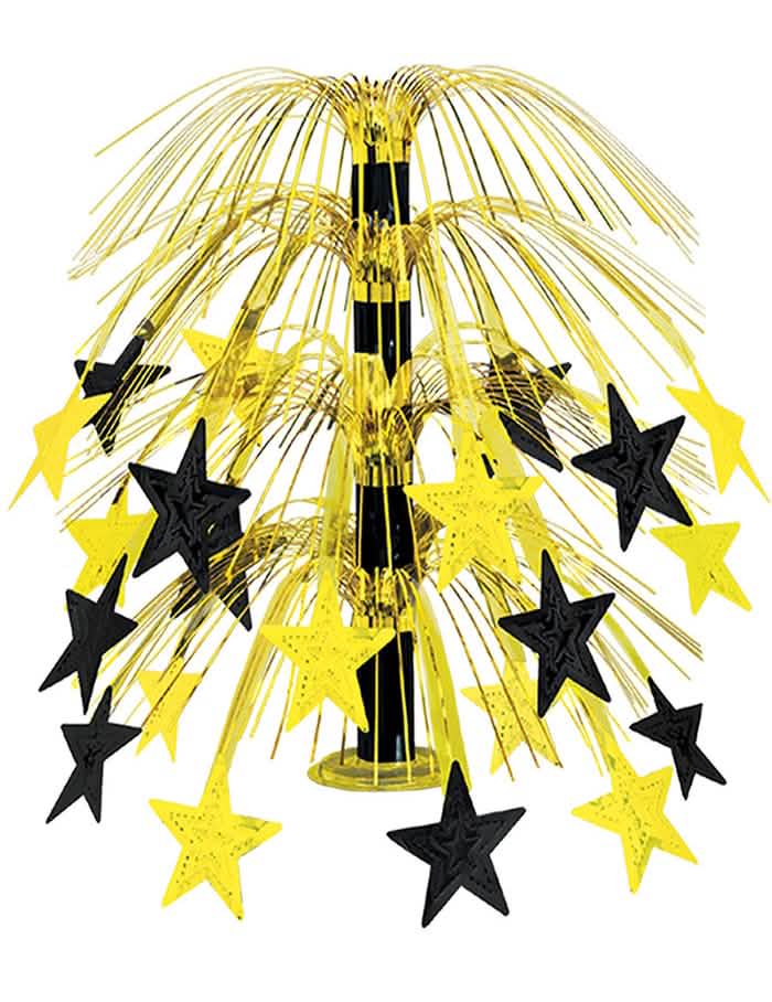 Centro de mesa estrelas para festa preto e dourado